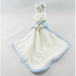 Doudou lapin bleu vert et son mouchoir Klorane 