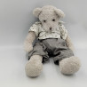 Doudou peluche ours gris blanc fleurs J-LINE