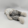 Doudou peluche ours gris blanc fleurs J-LINE