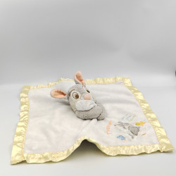 Doudou plat couverture satin blanc jaune lapin Panpan Pan-Pan Thumper Disney