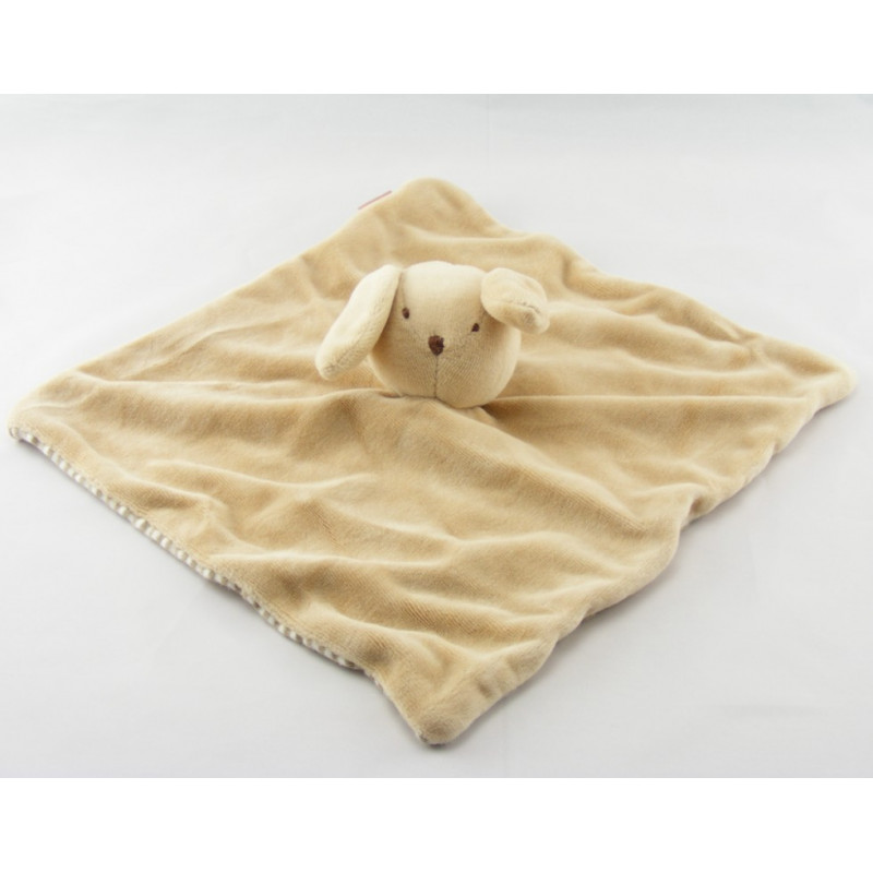 Doudou plat lapin beige marron rayé NATALYS