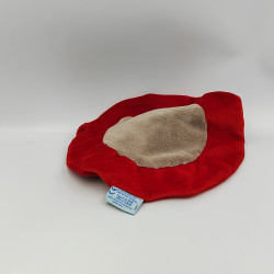 Doudou plat rond chien marron rouge KING BEAR