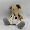 Peluche souris beige gris blanc salopette laine lestée