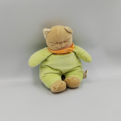 Doudou chat Patou vert foulard orange BENGY