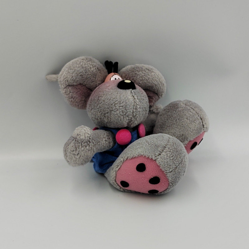 Peluche souris grise salopette bleu DIDDL