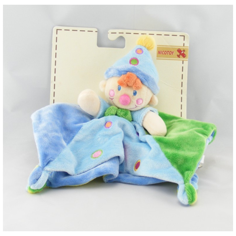 Doudou plat clown bleu NICOTOY