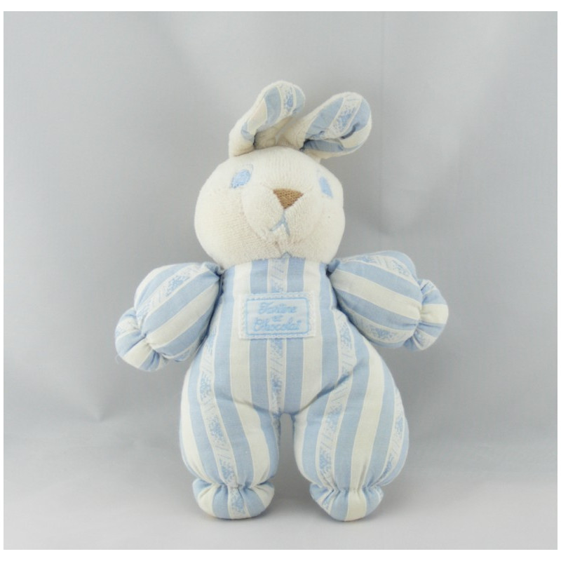 Doudou lapin blanc rayé bleu TARTINE ET CHOCOLAT