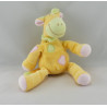Doudou plat marionnette vache girafe jaune rose TEX 