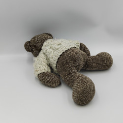 Peluche ours gris marron pull laine blanc