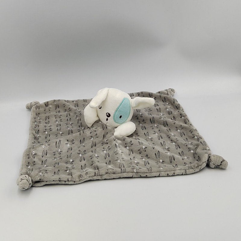 Doudou plat chien lapin blanc gris cocard bleu SIPLEC
