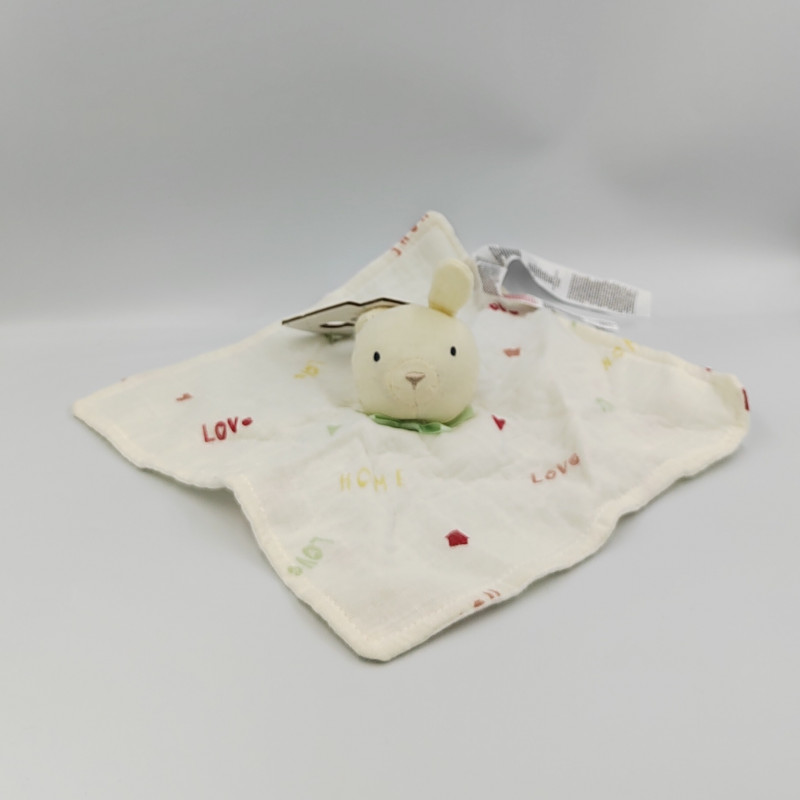 Doudou plat lapin blanc love home PRIMARK BABY