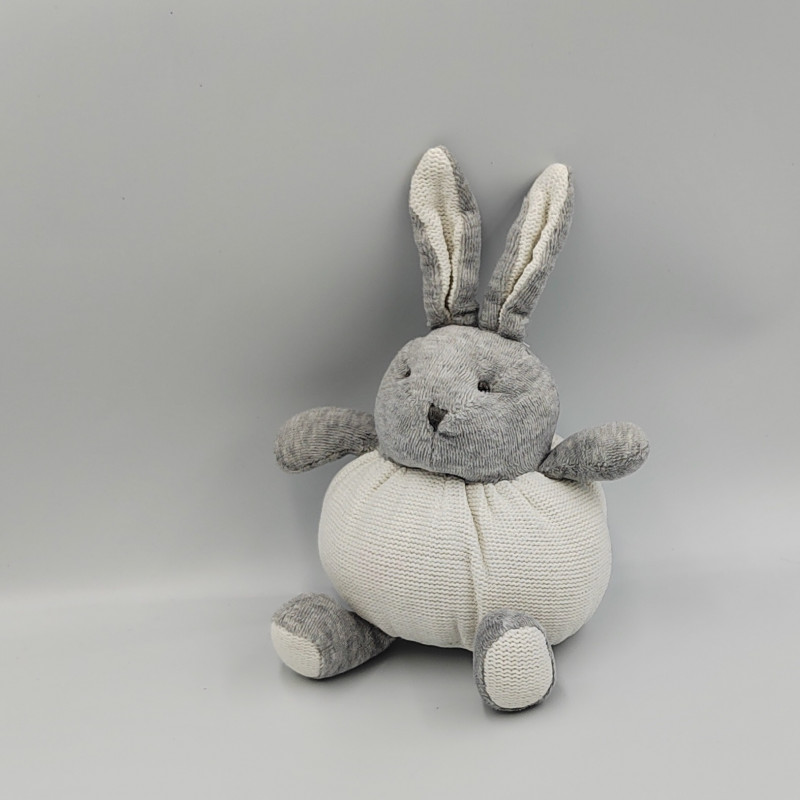 Doudou lapin boule gris blanc laine VERTBAUDET