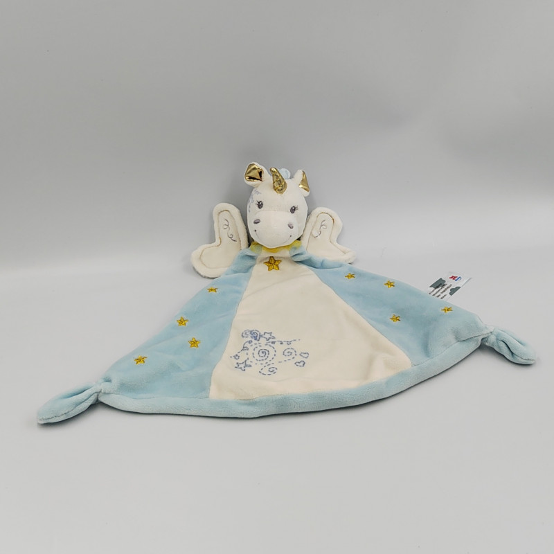 Doudou plat licorne bleu blanc étoiles SIMBA TOYS NICOTOY