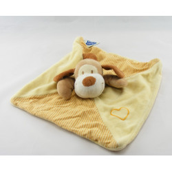 Doudou plat chien  jaune rayé coeur MOTS D'ENFANTS