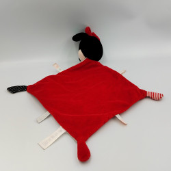 Doudou plat Minnie rouge gris noir rayé nuages DISNEY