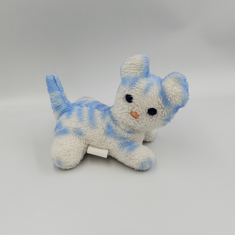 Doudou Peluche chat blanc bleu BOULGOM
