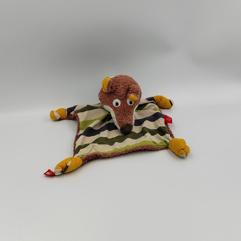Doudou plat renard marron jaune rayé vert SIGIKID