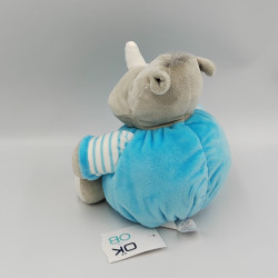 Doudou rhinocéros gris bleu blanc rayé OBAIBI