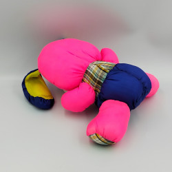 Peluche Puffalump chien rose fluo jaune bleu carreaux