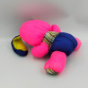 Peluche Puffalump chien rose fluo jaune bleu carreaux