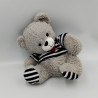 Doudou peluche ours grils pull rayé coeur rouge FRANCOISE SAGET