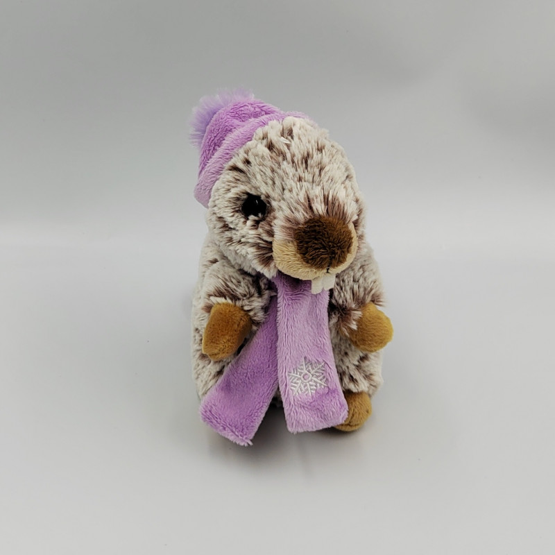 Peluche marmotte foulard mauve LOVY PELUCHES