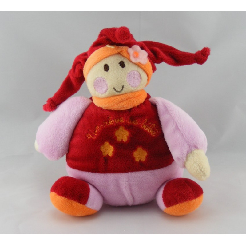 Doudou hochet lutin rose rouge fleur REVE DE BEBE