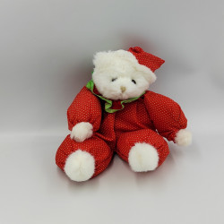 Doudou peluche ours blanc rouge pois BEANY