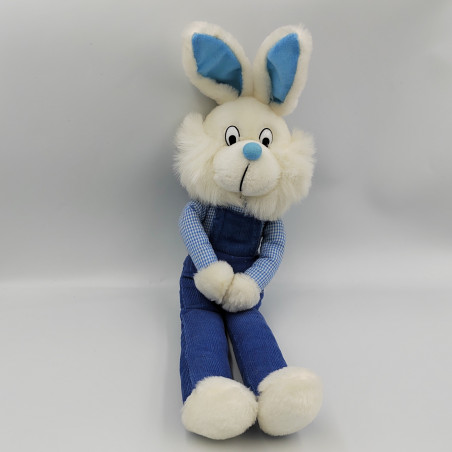 Ancienne peluche lapin blanc bleu vichy salopette bleu DAMART CREAPRIM