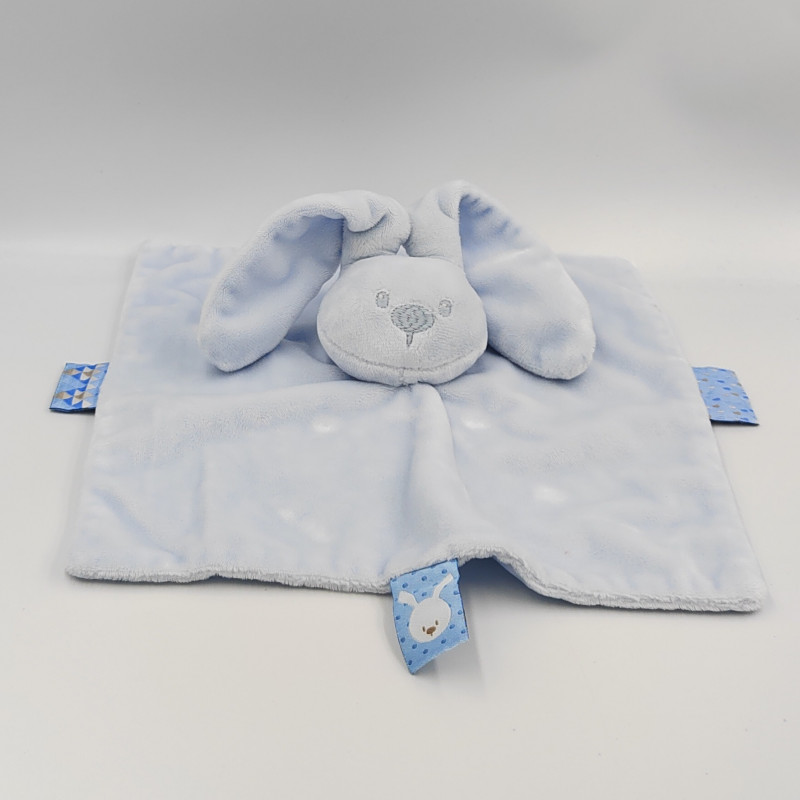 Doudou plat carré lapin bleu clair Lapidou NATTOU