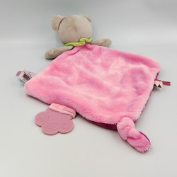 Doudou plat ours rose vert fleur BABY NAT