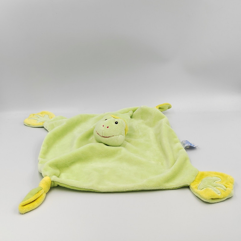 Doudou plat grenouille verte jaune GIPSY