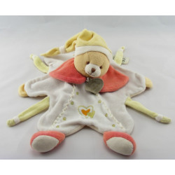 Doudou et compagnie plat fleur bleu rose ours coeur brodé 