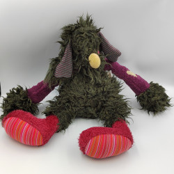 Doudou chien noir violet bordeaux poils longs MOULIN ROTY