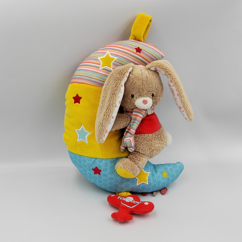 Doudou musical lune lapin beige jaune bleu rouge SIMBA TOYS NICOTOY
