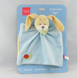 Doudou plat chien lapin bleu ciel escargot brodé TEX