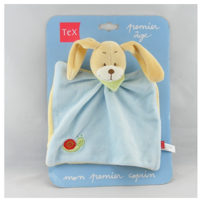 Doudou plat chien lapin bleu ciel escargot brodé TEX