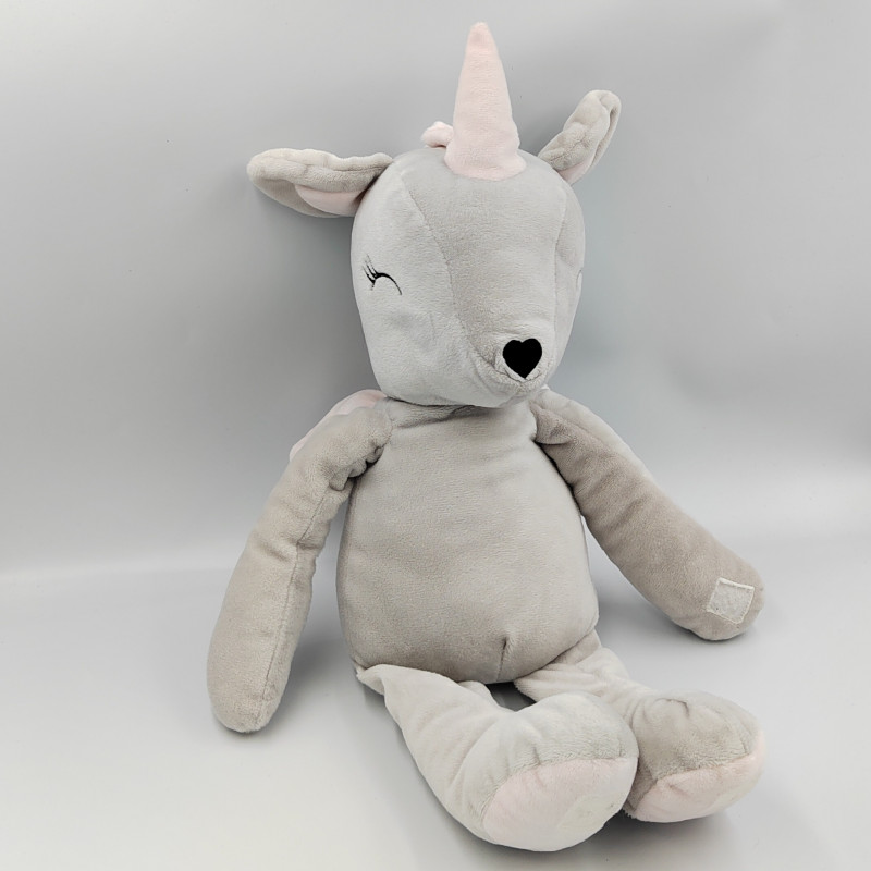 Doudou peluche licorne grise rose ALE HOP