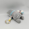 Doudou raton laveur gris bleu blanc hochet MOTS D'ENFANTS