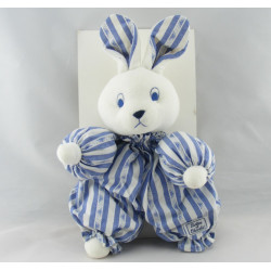 Doudou lapin blanc rayé bleu TARTINE ET CHOCOLAT