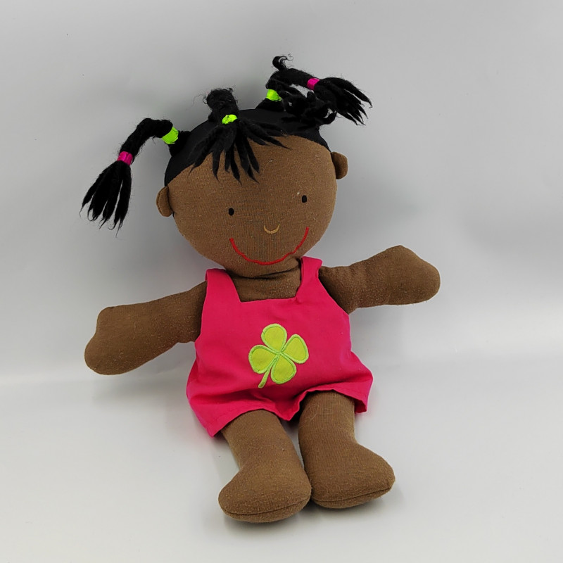 DOUDOU POUPÉE MÉTIS ROBE ROSE GRAINE D'EVEIL