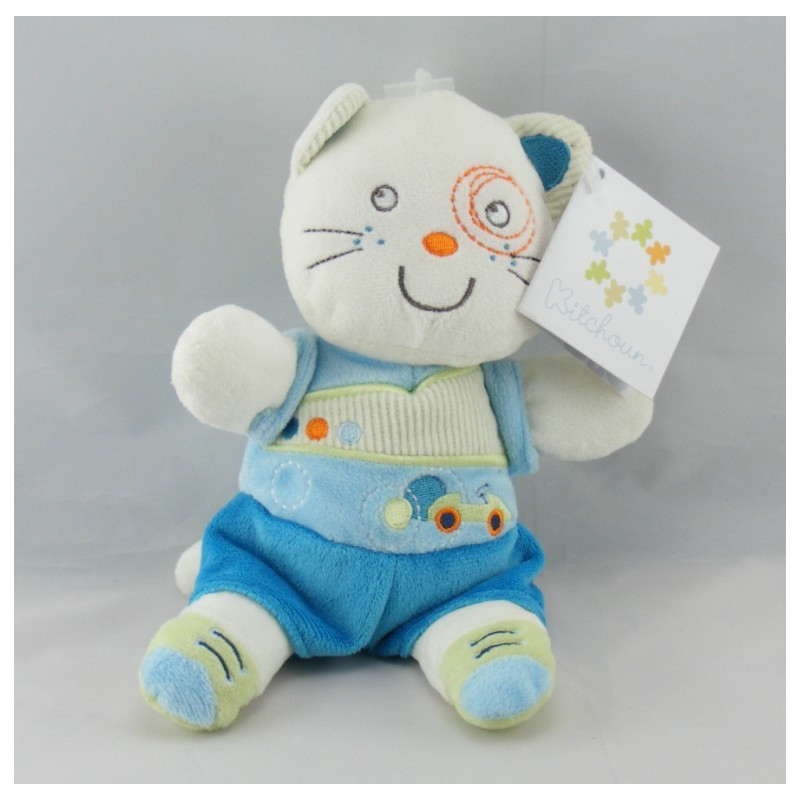 Doudou chat bleu vert voiture NICOTOY KIABI
