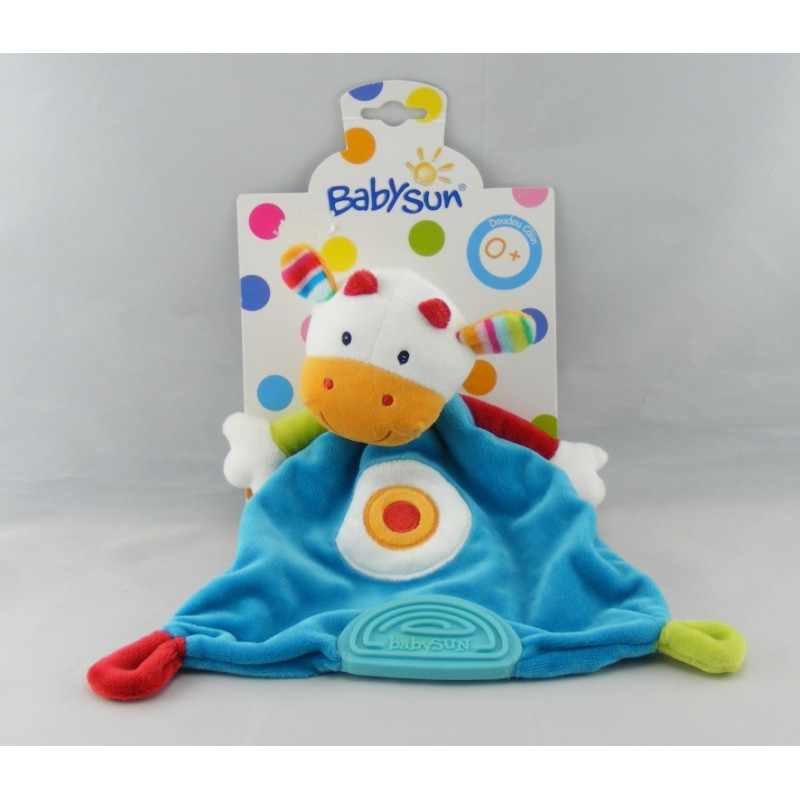Doudou plat lapin rose vert bleu BABYSUN