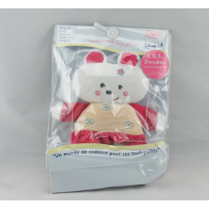 Doudou hochet lapin rouge blanc SUCRE D'ORGE 