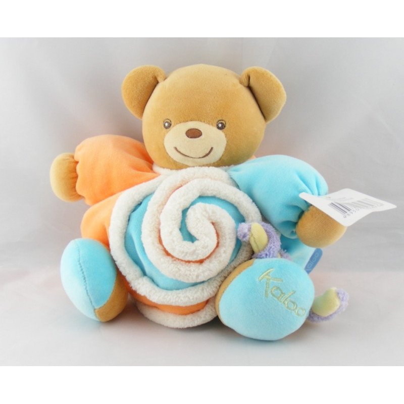 Doudou ours patapouf orange jaune anniversaire confettis Kaloo