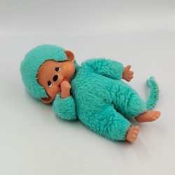 Ancienne Peluche Singe Kiki bleu vert AJENA