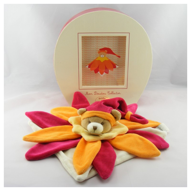 Doudou et compagnie collector ours plat fleur rouge orange NEUF