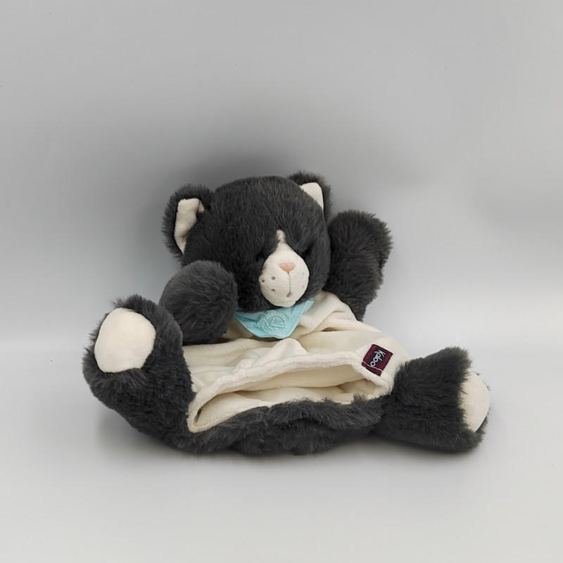 Doudou marionnette chat noir blanc KALOO