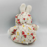 Ancienne peluche lapin blanc beige fraises GL