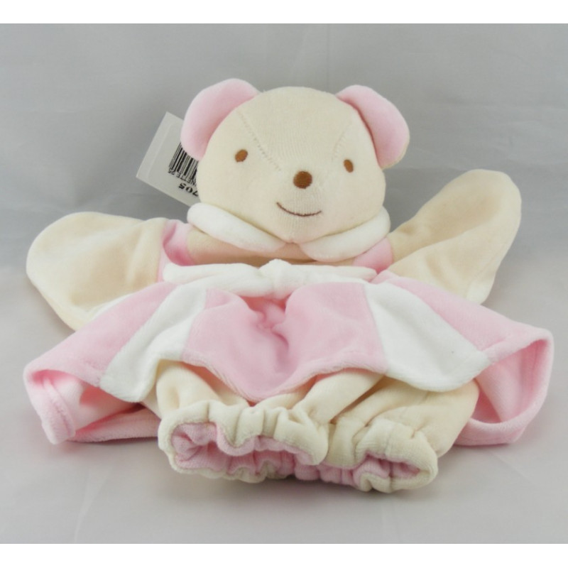 Doudou plat marionnette souris robe rose NOUNOURS